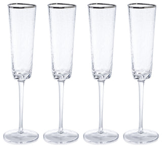 Kampari Triangular Champagne Flutes  with Platinum Rim, Set of 4