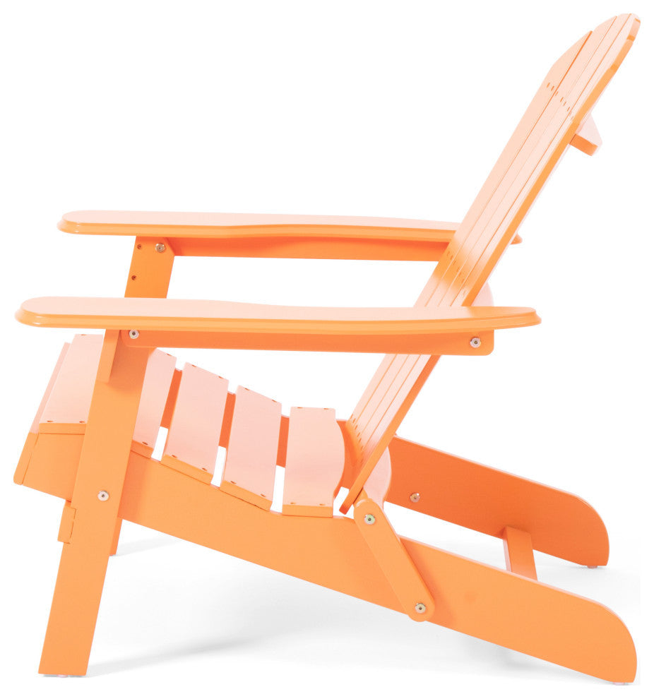 GDF Studio Milan Outdoor Rustic Acacia Wood Folding Adirondack Chair, Set of 2, Tangerine