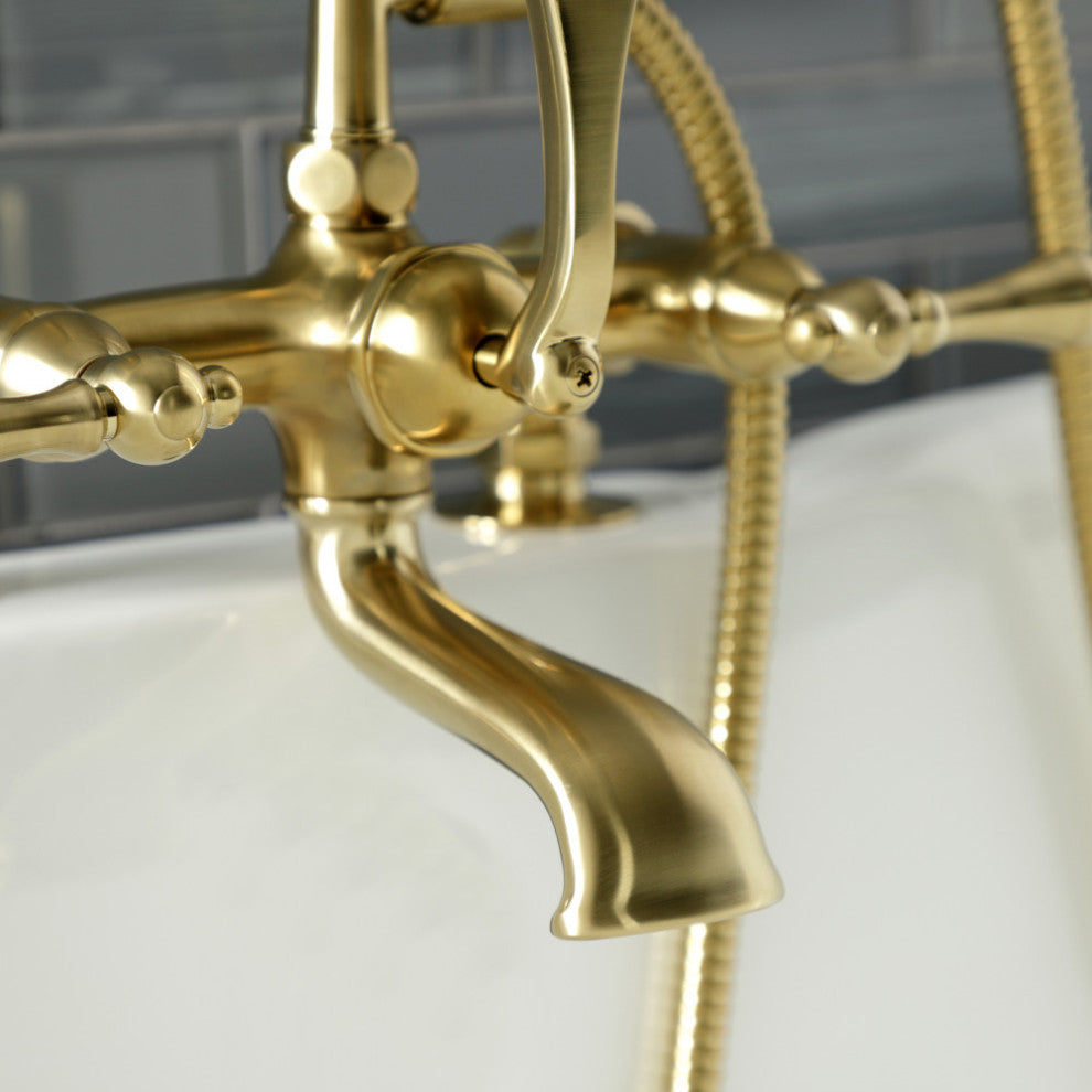 AE203T7 7" Tub Faucet With Hand Shower, Brushed Brass