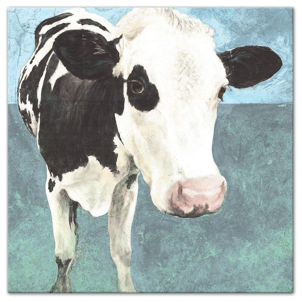 Happy Dairy Cow Painting Print 12x12 Canvas Wall Art