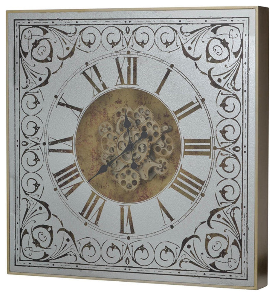 Silver And Gold Antique Style Square Wall Clock