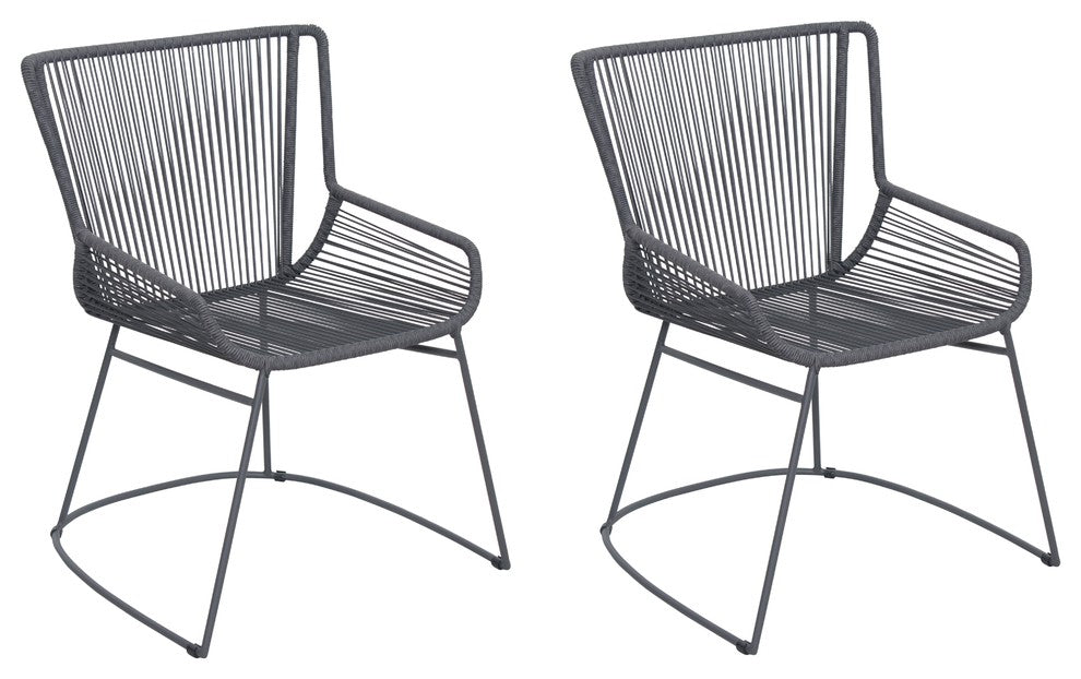 Dane Dining Armchair, Set of 2, Dark Gray Frame, Dark Pebble Weave