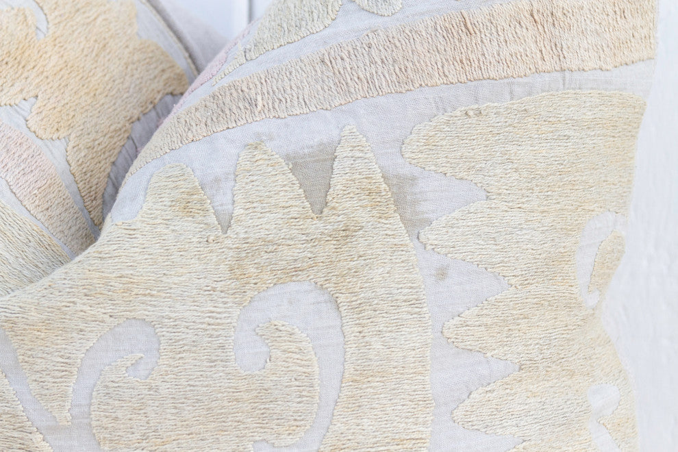 Navajo White Large Vintage Suzani Pillow