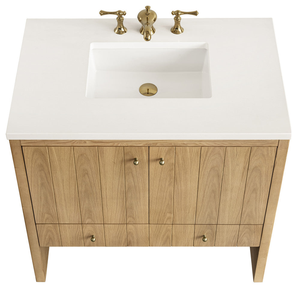 Hudson 36" Single Vanity, Light Natural Oak,  White Zeus Quartz Top