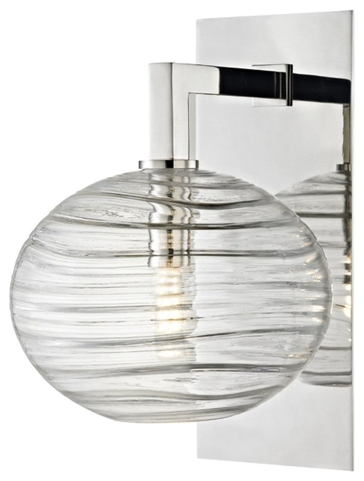 Breton 1 Light LED Wall Sconce, Polished Nickel Finish, Clear Hand-blown Glass