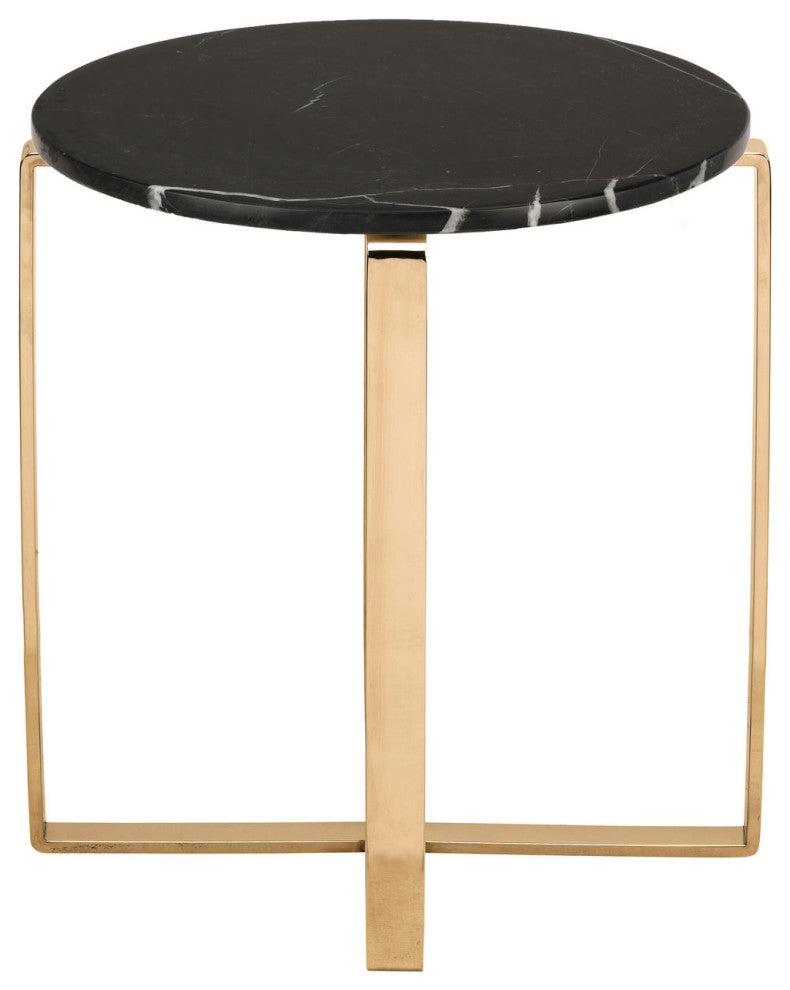 Rosa Marble and Stainless Steel Side Table, Black/Gold