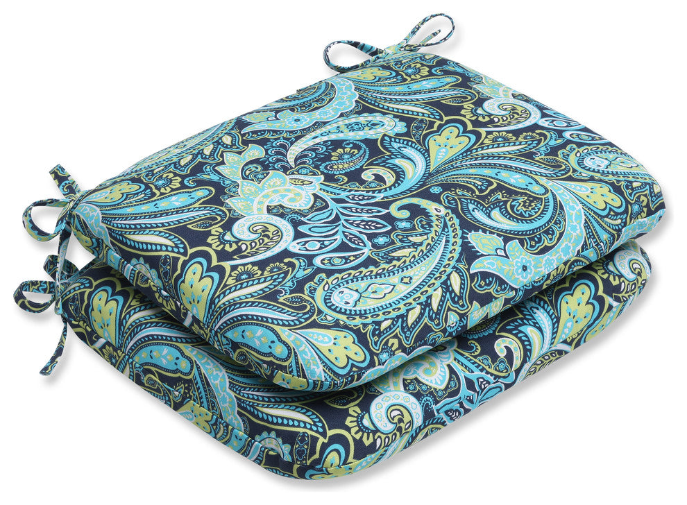 Pretty Paisley Navy Rounded Corners Seat Cushion, Set of 2