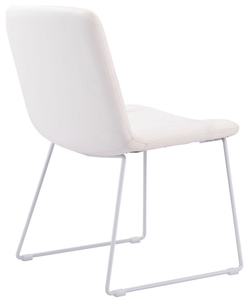 Dining Chair, Set of 2, Faux Vinyl Leather, Steel, White, Kitchen Cafe Bistro