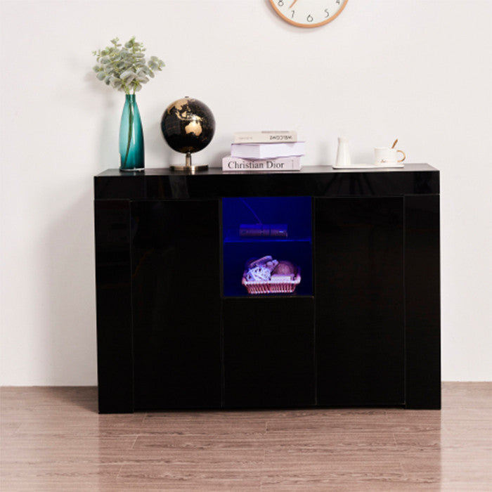 Kitchen Sideboard Cupboard Black High Gloss Dining Room Buffet Storage Cabinet