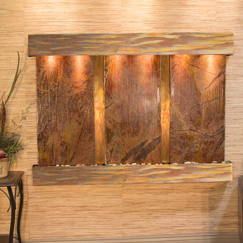 Olympus Falls Water Fountain, Brown Marble, Rustic Copper, Square