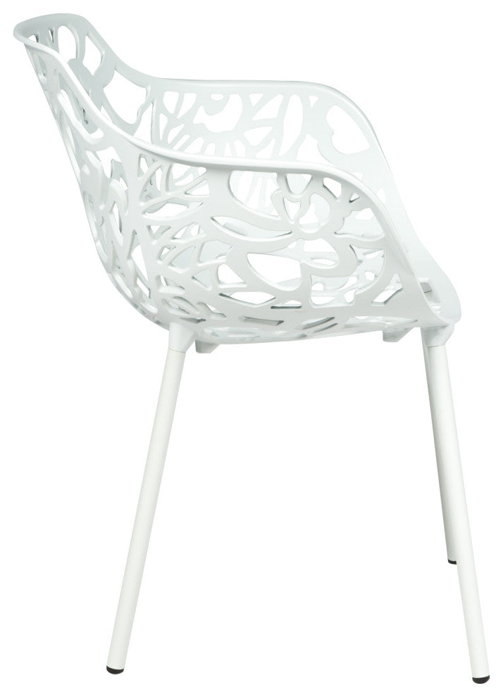 Leisuremod Devon 5-Piece Aluminum Dining Set With Table and 4 Armchairs, White