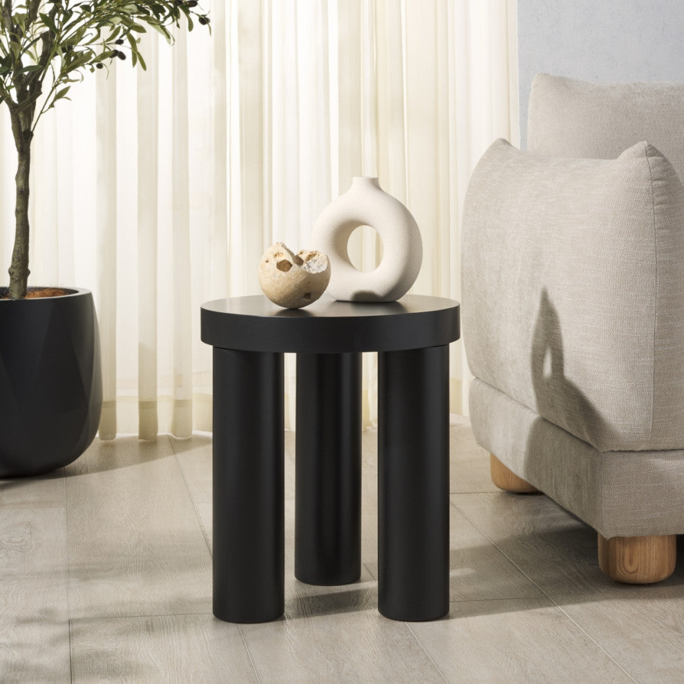 Safavieh Couture Bary Round 3 Leg Wood Accent Table, Black