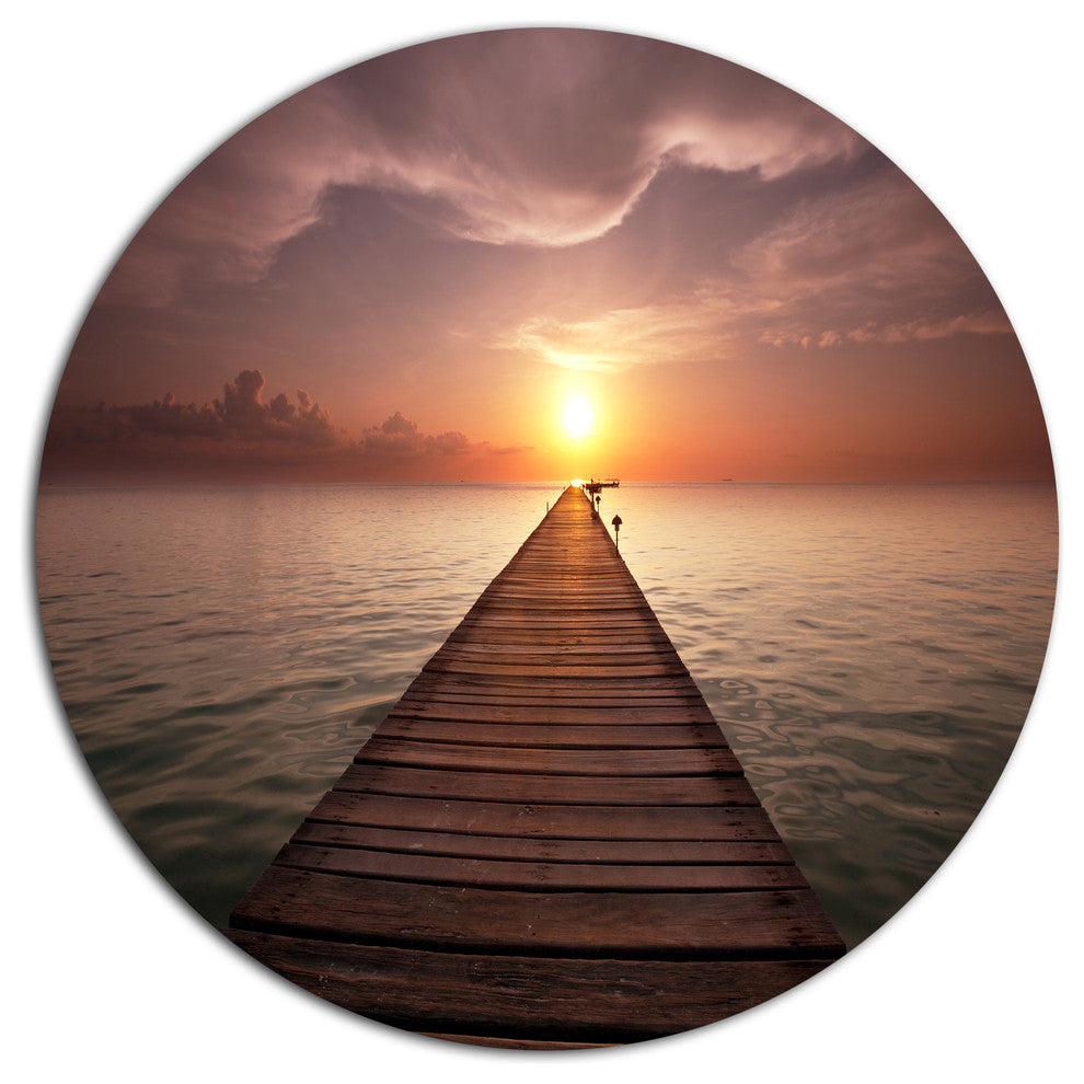 Seashore Boardwalk Into The Sun, Seashore Round Wall Art, 11"