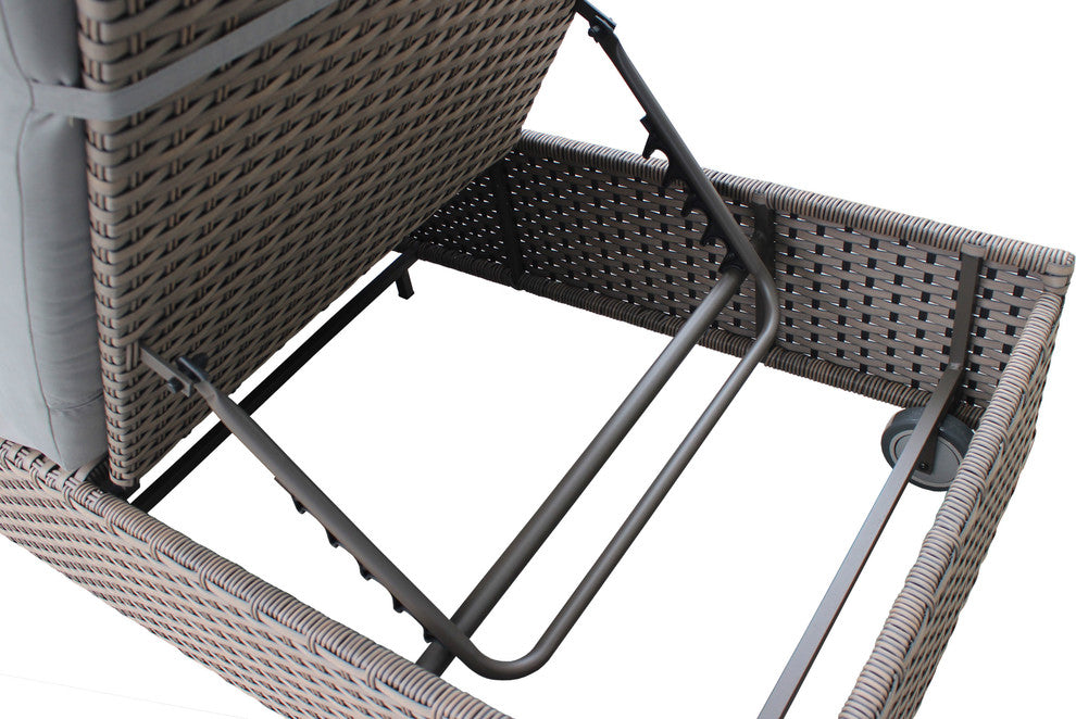 Florence Wheeled Chaise Outdoor Wicker Patio Furniture and Side Table in Ash