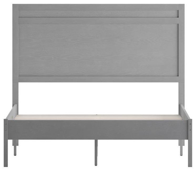 Kingston Solid Wood Platform Bed with Wooden Slats and Headboard, Gray, Full