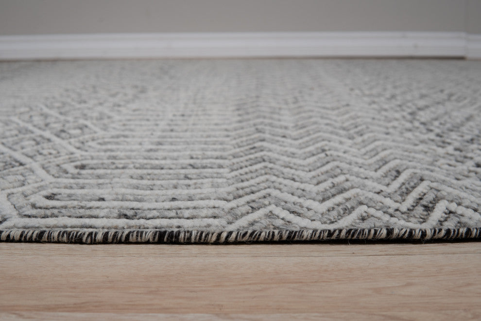 Ivory Contemporary Geometric Transitional High-Low Area Rug
