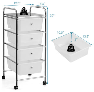 Costway 4-Drawer Cart Storage Bin Organizer Rolling w/Plastic Drawers Clear