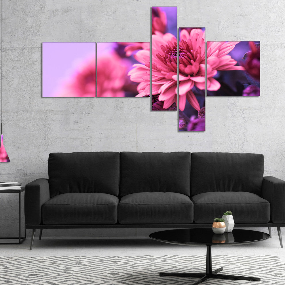 Colorful Autumnal Chrysanthemum, Floral Canvas Art Print, 60"x32", 5 panels