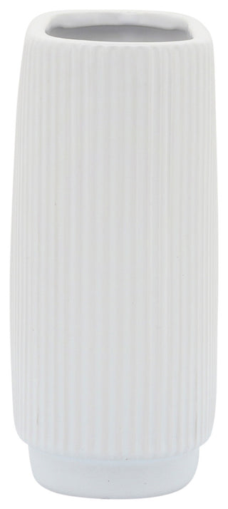 Ceramic 8"H Ridged Vase, White