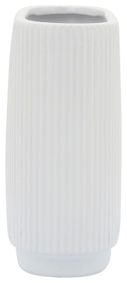 Ceramic 8"H Ridged Vase, White