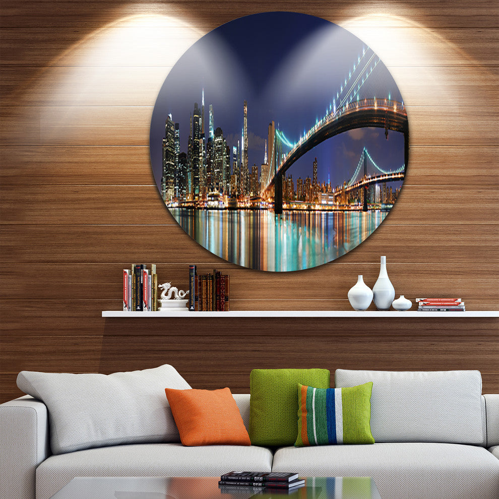 Brooklyn Bridge Panorama, Cityscape Photo Large Disc Metal Artwork, 36"