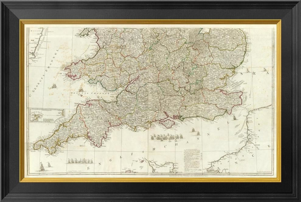 "England and Wales (Southern section), 1790"  by John Rocque, 26x18"
