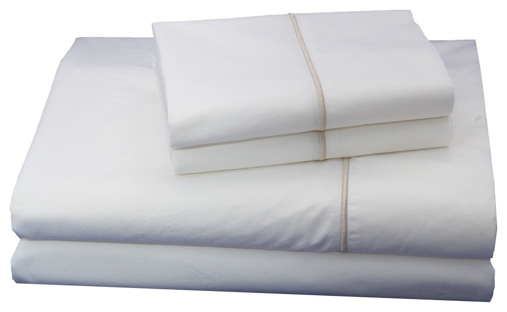 Tan Embroidered Solid Sheet Set, Twin