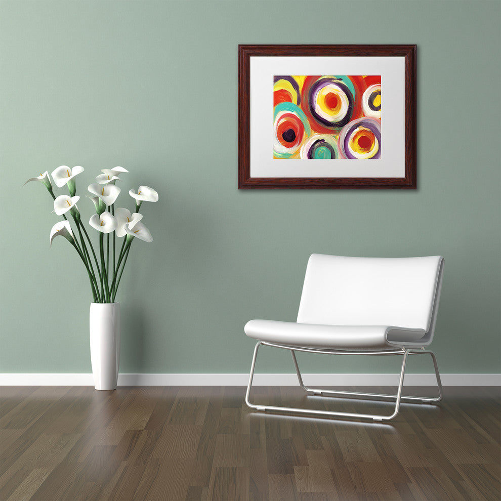 'Bright Bold Circles 2' Matted Framed Art, Wood Frame, White Matte, 14x11