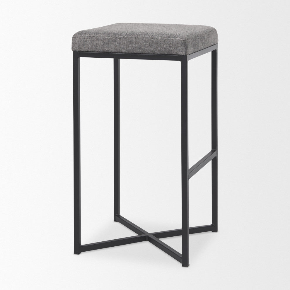 Frodo Gray Fabric Seat with Black Iron Frame Bar Stool
