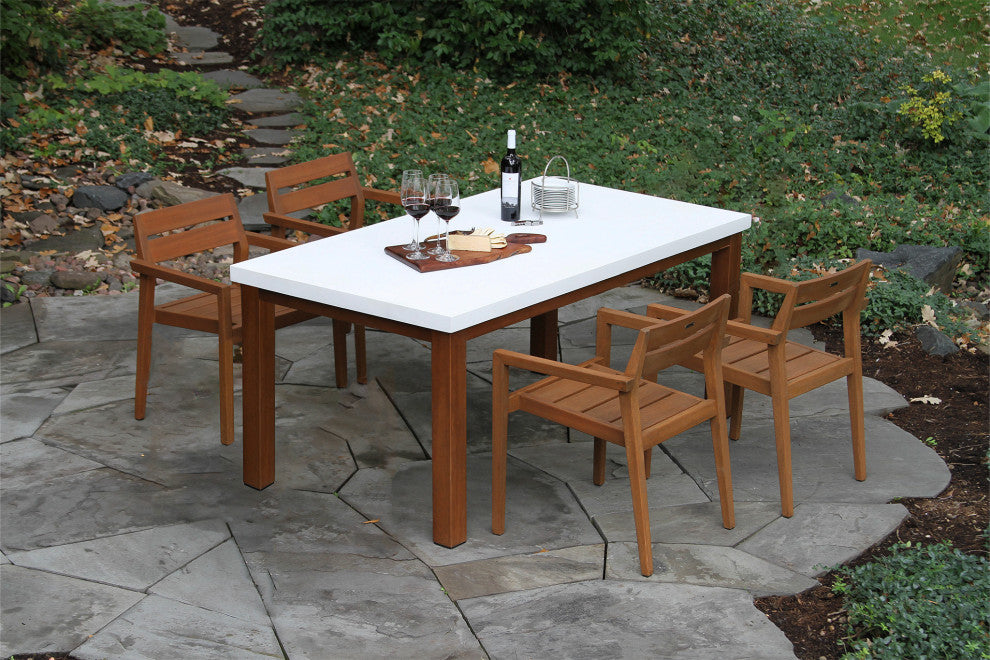 5-Piece Eucalyptus and Ivory Composite Dining Set With Stacking Chairs