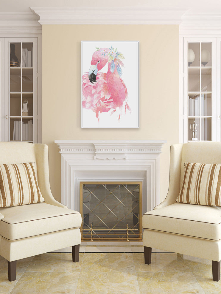 "Pink Flamingo" Floater Framed Painting Print on Canvas, 12"x18"