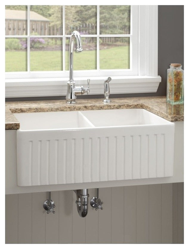 Fine Fixtures Snowdon Double Bowl Fireclay 32.25" Farmhouse Kitchen Sink