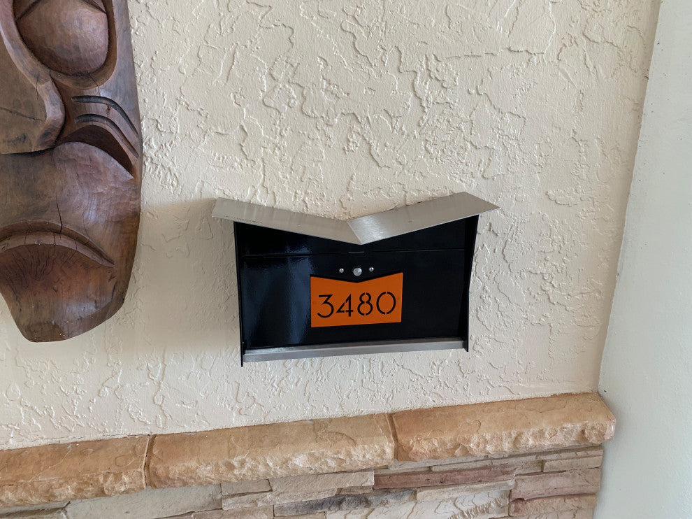 ButterFly Box: Contemporary, Modern, Wall-Mounted Mailbox in Black and Orange