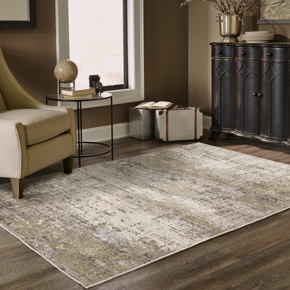 Noble Industrial Abstract Beige/ Grey Indoor Area Rug, Beige, 5'3"x7'6"