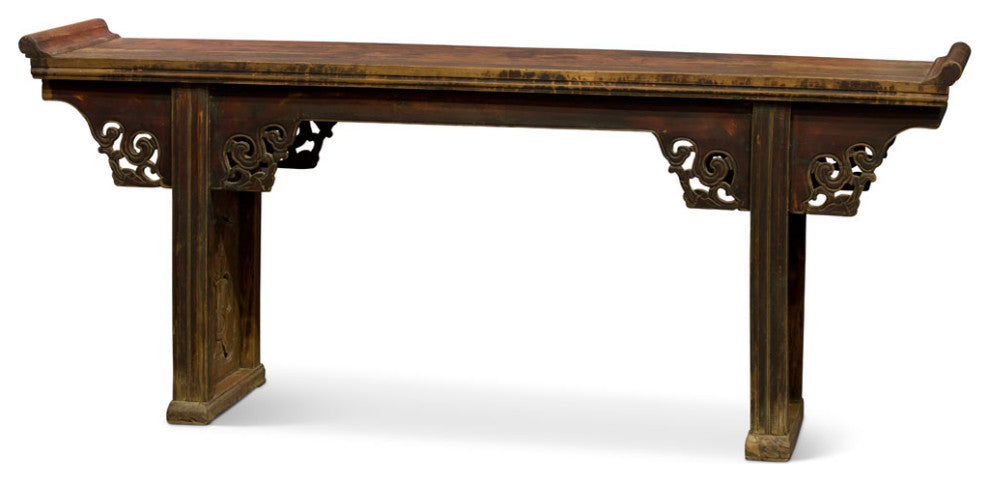 Vintage Elmwood Imperial Chinese Grand Altar Console Table with Cloud Motif