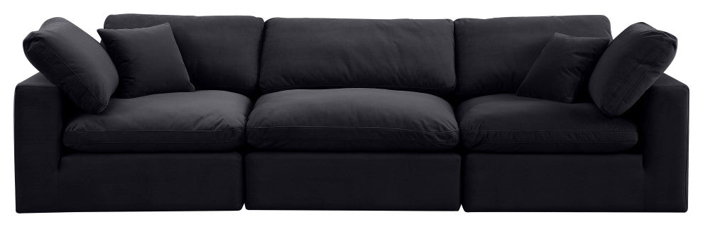 Comfy Upholstered Modular Sofa, Black, 3-Piece: 1 Armless Chair, 2 Corner Chair, Velvet