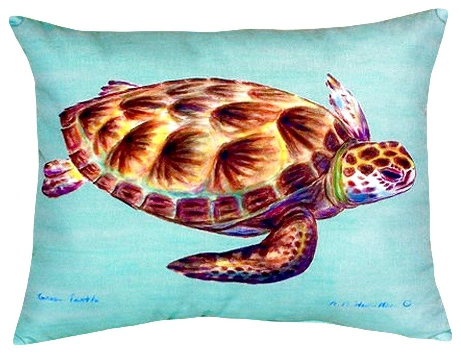 Green Sea Turtle - Teal No Cord Pillow - Set of Two 16x20