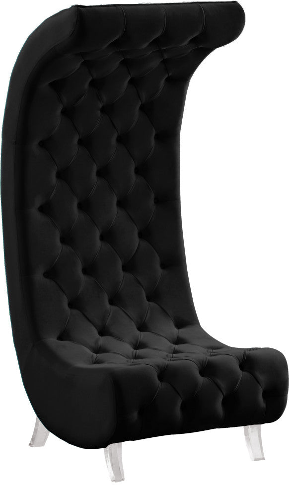 Crescent Velvet Upholstered Rounded Accent Chair, Black