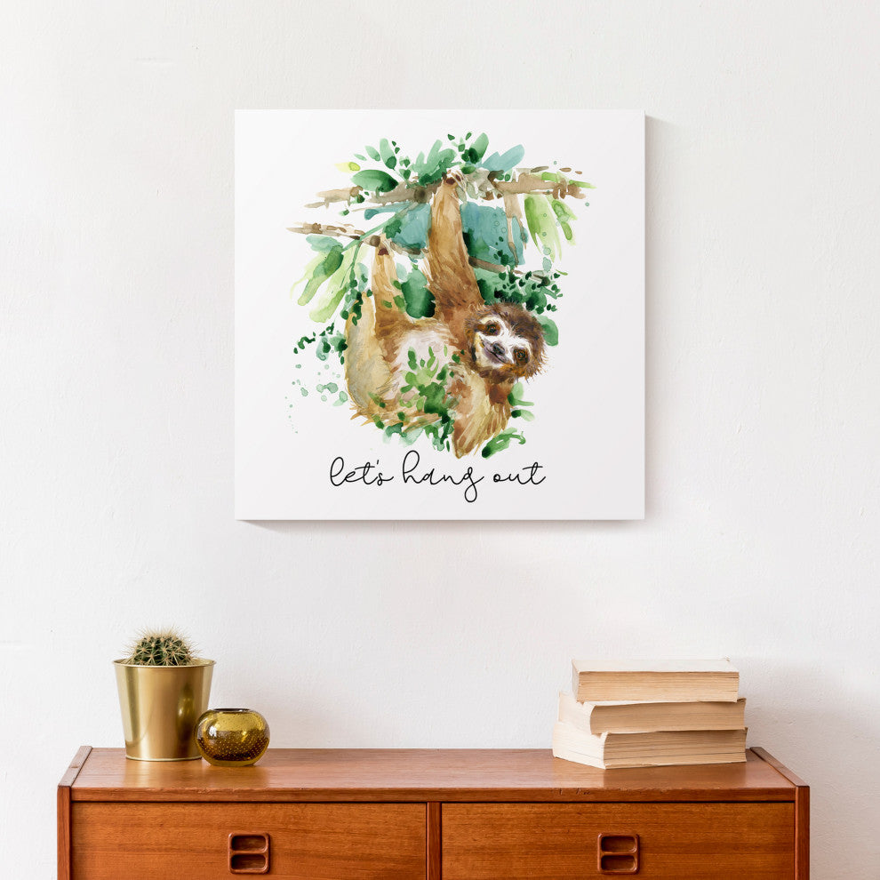 Let's Hang Out Sloth 16x16 Canvas Wall Art