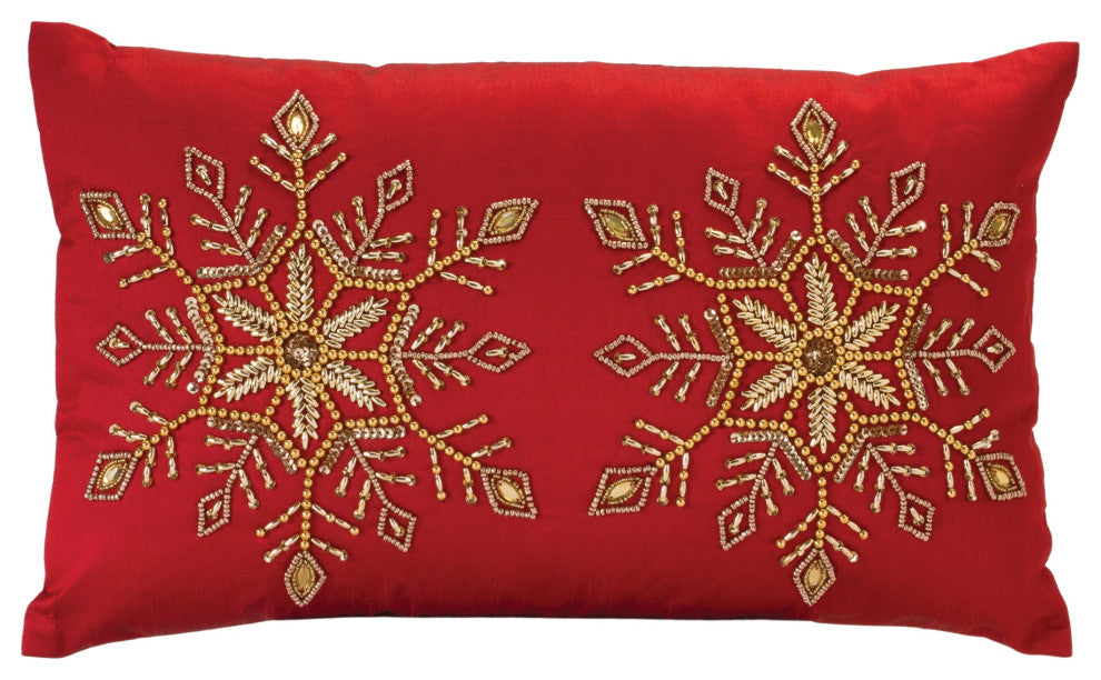 Beaded Snowflake Holiday Pillow 20"L