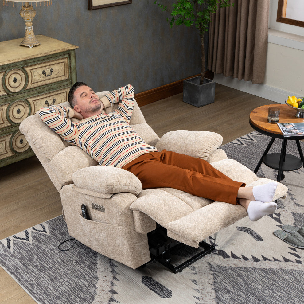 Power Lift Recliner Chair with Massage and Heat Function, 8-Point Vibration, Beige