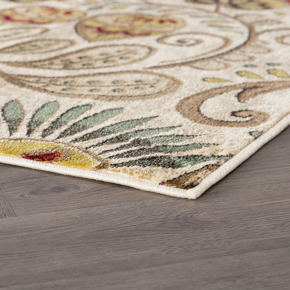 Giselle Transitional Floral Area Rug, Ivory, 2'3"x10'