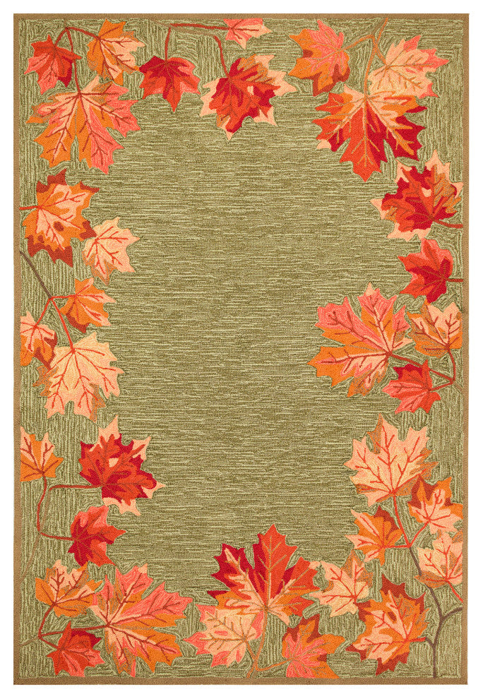 Ravella Falling Leaves Border Indoor/Outdoor Rug Moss 8'3"x11'6"