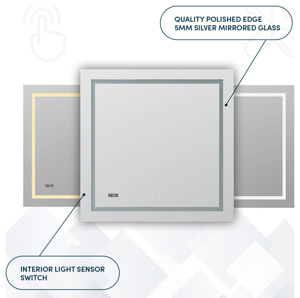 AQUADOM Daytona LED Wall-Mount Mirror Defogger Digital Clock 84"x36"x1"