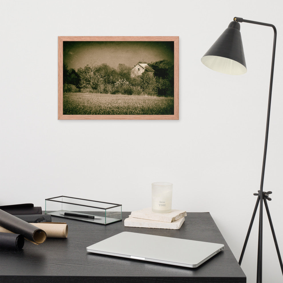 Abandoned Barn In The Trees Vintage Framed Photo Paper Wall Art Prints, Red Oak, 12" X 18"