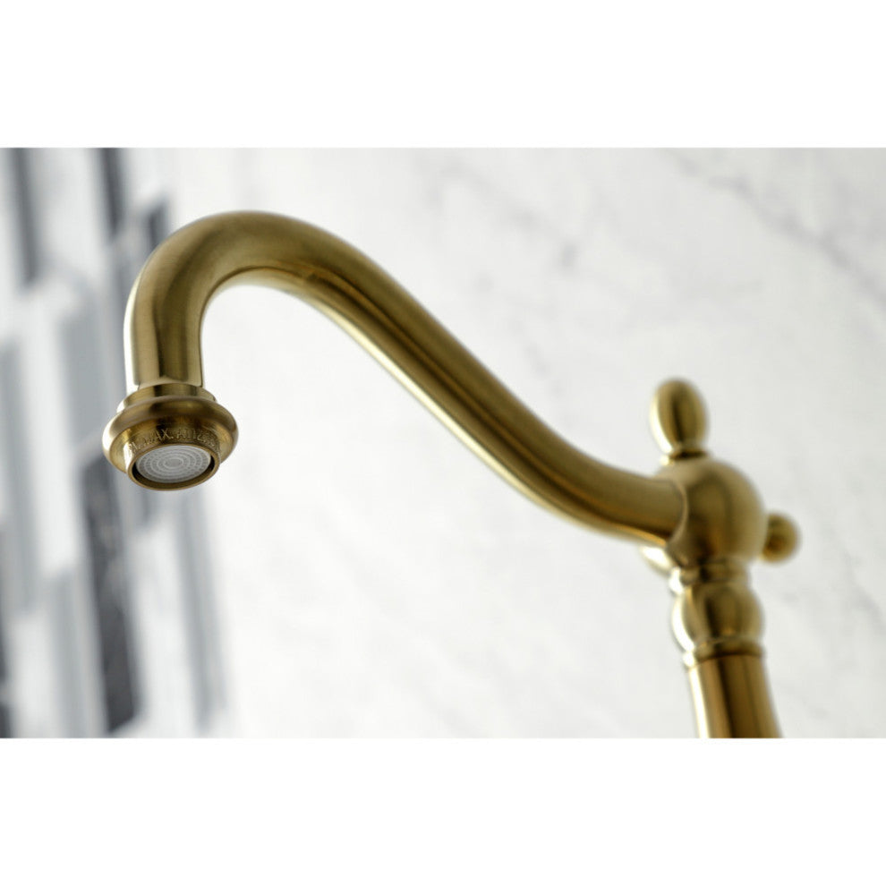 KS126XAXBS-P Heritage Wall Mount Bridge Kitchen Faucet with Brass Sprayer, Brush