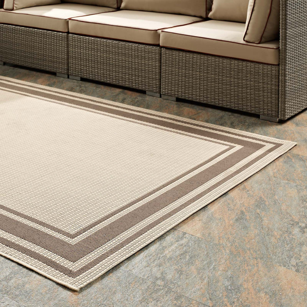 Rim Solid Border 4x6 Indoor and Outdoor Area Rug-Light and Dark Beige