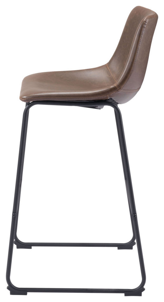 Bar Stool Chair, Set of 2, Faux Vinyl Leather, Vintage Brown Black, Industrial