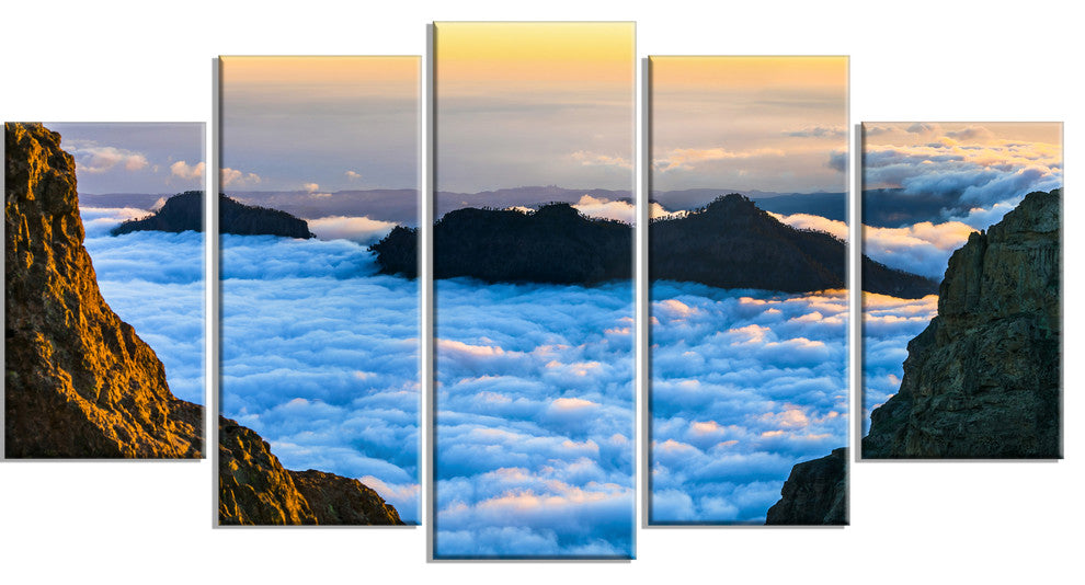 "Gran Canaria Sunset Over Clouds" Seashore Wall Art, 5 Panels, 60"x32"