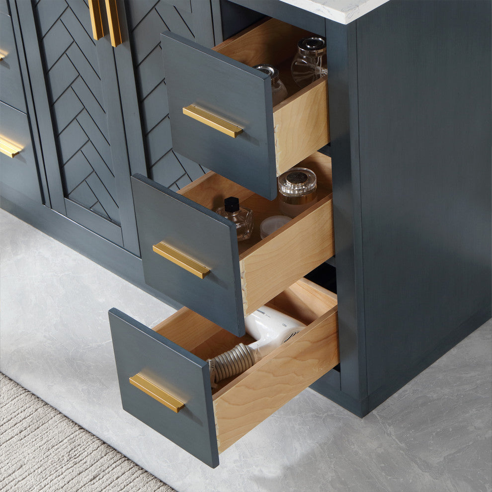 Gazsi Charcoal Blue Bathroom Vanity Set, 48", With Mirror